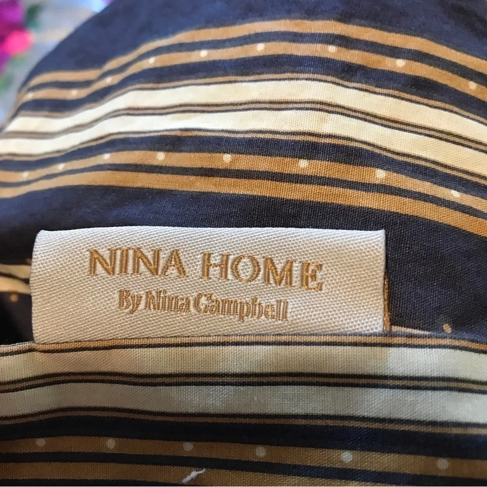 Nina home Nina Campbell large square blue beige stripe pillowcase 25” x 25”